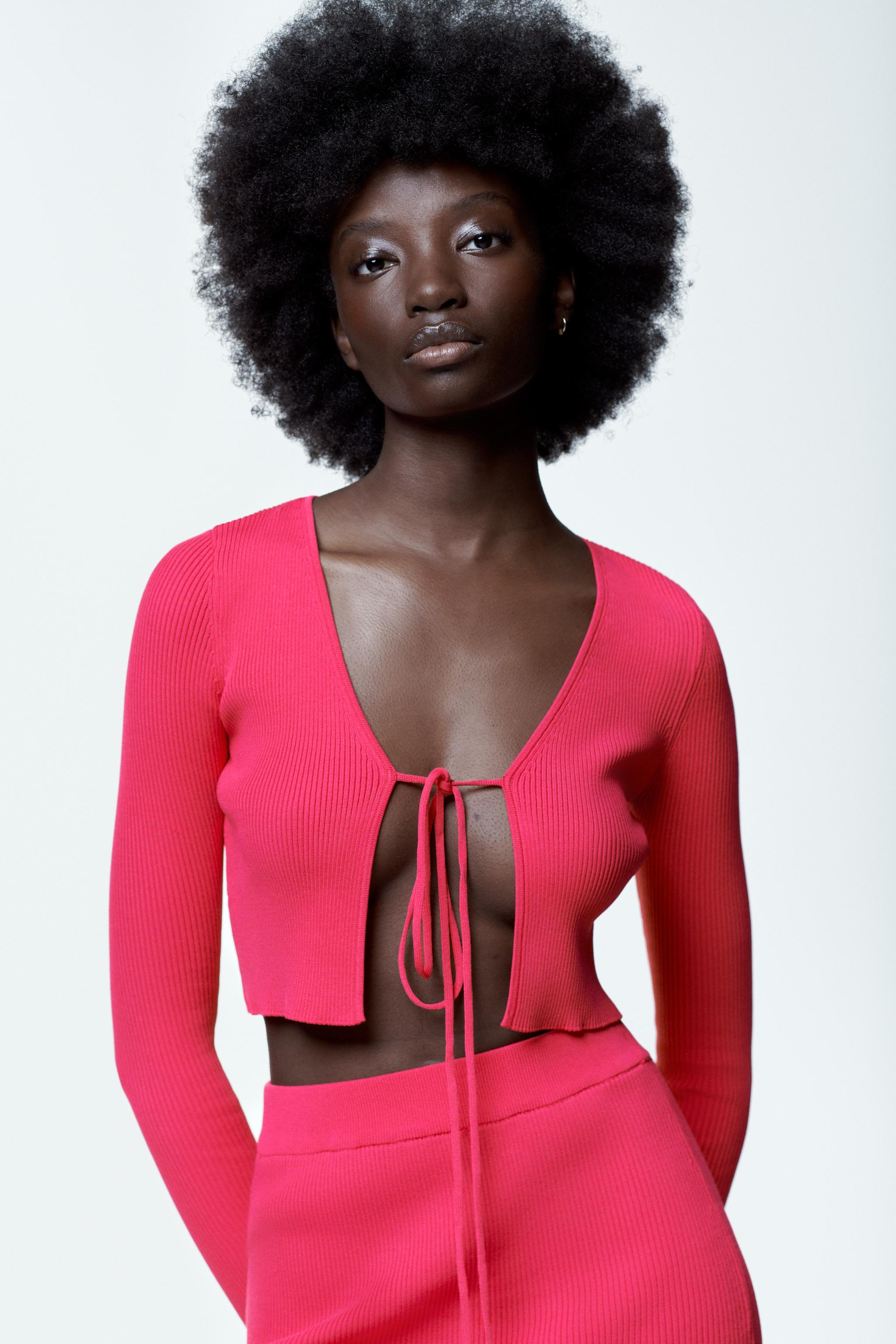 CARDIGAN IN MAGLIA CANNETE Fucsia ZARA Italia Italy
